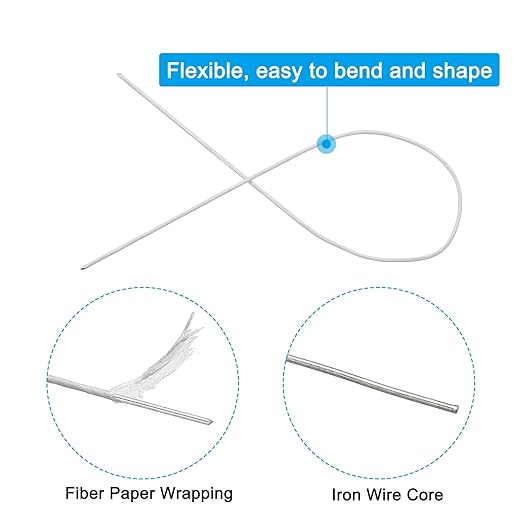PATIKIL 16 Gauge 16" Floral Stem Wire, 100 Pcs Paper Wrapped Iron Artificial Flower Stem Accessories for DIY Bouquet Stem and Craft Decoration, White