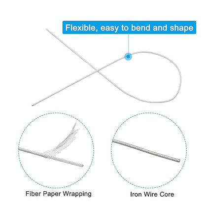 PATIKIL 16 Gauge 16" Floral Stem Wire, 100 Pcs Paper Wrapped Iron Artificial Flower Stem Accessories for DIY Bouquet Stem and Craft Decoration, White