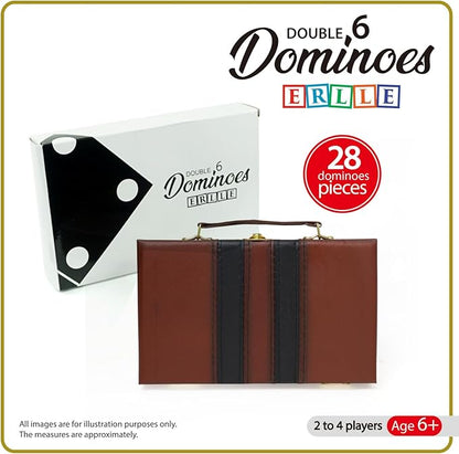 ERLLE - Premium Double 6 Dominoes Set, Classic Domino Game with Leather Case, Domino Set for Adults & Kids, Durable, Travel-Friendly, and Easy to Read Tiles