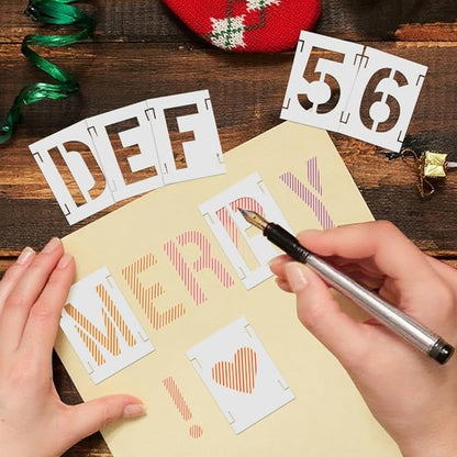 2 Inch 42 Pcs Reusable Letter Number Symbol Stencils, Plastic Painting Templates for Wood Wall Fabric Rock Chalkboard Signage School Door Porch DIY Art Craft Decoration Projects