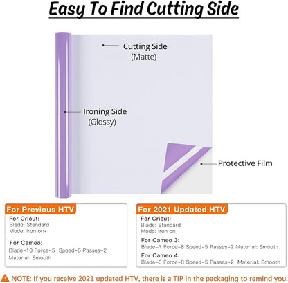 HTVRONT HTV Vinyl Rolls Heat Transfer Vinyl - 12" x 5ft Lilac HTV Vinyl for Shirts, Iron on Vinyl for All Cutter Machine - Easy to Cut & Weed for Heat Vinyl Design (Lilac)