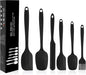 Silicone Spatulas Set of 6, Rubber Spoon Spatula Heat Resistant Spoonula One Piece Design Seamless Spatula Non-Stick Scrapers Baking Mixing Tool (Black)