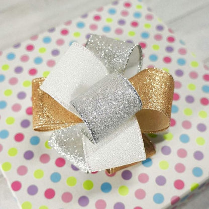 CT CRAFT LLC Glitter Wired Ribbon 1.5" x 10 Yards Silver for Christmas Home Decor Bow Gift Wrapping DIY Crafts Wreath
