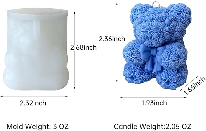 Bowtie Mini Rose Bear Candle Mold,Epoxy Resin Candle Making Molds, Silicone Candle Molds for DIY Candle,DIY Soap,Mother's Day Gifts,Birthday Gifts,Home Decor(Bow Tie Bear Mini)