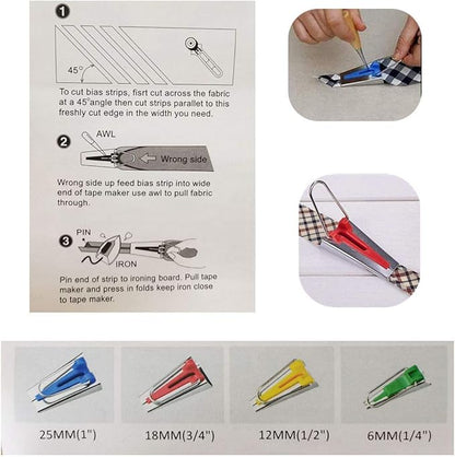 HONEYSEW Set of 15 Size Fabric Bias Tape Maker Tools Fabric Sewing Quilting Bias Binding Maker Come with 40 pcs of Multi-Color Quilting Pins Jelly Roll Sasher Tool Set