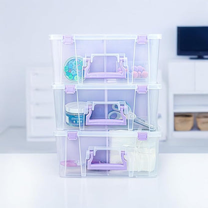 ArtBin 6990JZ Super Satchel Double Deep Compartment Box - Art Storage with 8 Removable Compartments, Smart Closure for Craft Supplies (Purple- Pack of 1)