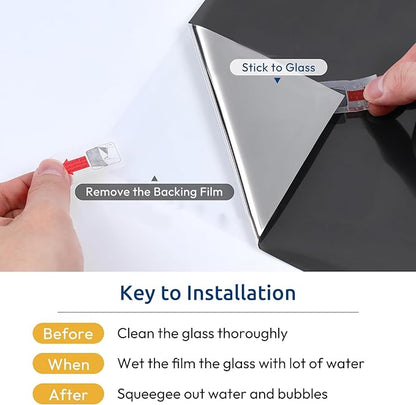 rabbitgoo Window Privacy Film One Way Window Tint for Home, Removable Reflective Heat Sun Blocking Anti UV Glass Door Covering, Mirror Tinting Film House Office, 17.5 in X 6.5 Feet, Black Silver
