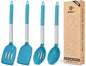 Pack of 4 Silicone Cooking Utensils Set, Non Stick Large Solid Spatulas, Heat Resistant Blue Slotted Spoons, Ideal BPA Free Kitchen Turners for Frying, Mixing,Serving,Draining,Turning,Stirring