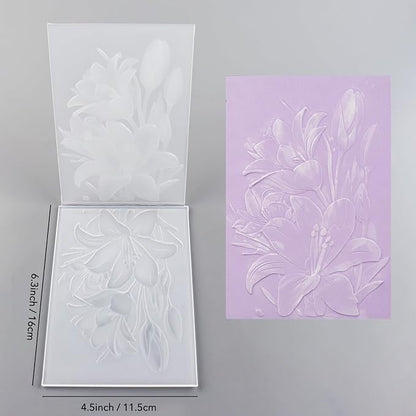 BAOFALI 3D Embossing Folder for Card Making,Lily Flowers Clear Plastic Texture Fades Embossing Folder Template for Scrapbooking and Other Paper Craft Album Stamps DIY Decoration 6.3" L x 4.5" W