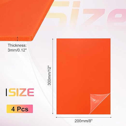 uxcell 4Pcs Acrylic Sheets 12x8 Inch Acrylic Panel 1/8 Inch-3mm Plastic Board for Picture Frames Sign Holders DIY Display Projects Craft, Orange
