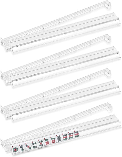 Mahjong Racks with Pushers Set of 4, Plastic American Mahjong Tile Racks Transparent, Mah Jongg Accessories Gifts for Mj Enthusiast
