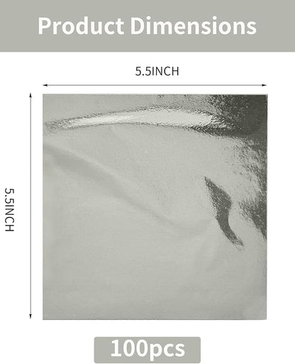 Luckymica Gold Leaf Sheets, 100 Pcs Adequate Gold Foil Sheets for Arts, Crafts, Decoration, Gilding, Paints, DIY, 5.5" x 5.5", Silver