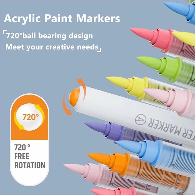 Water Based Acrylic Paint Markers, 9 Colors Acrylic Paint Pens Set with Soft Brush Tip, Marker Pen for Rock Painting, Egg, Wood, Glass, Paper, Acrylic Painter Ink (Colorful Black Series)