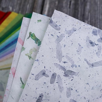 50 Design 50 Sheets A4 Natural Flowers, Leaves, Mulberry Paper Sheets Art Tissue Washi Paper Design Craft Art Origami Suppliers Card Making Writing Printed (Mixed Colors Flowers etc.,)