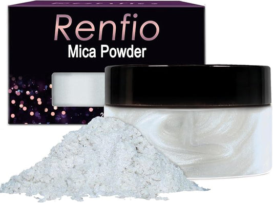 Renfio 100g Mica Powder Pigment, Metallic Natural Dye Mineral Pearl Shimmer Epoxy Resin Dye for Painting Soap Making Slime Bath Bombs 3.5 Oz - Pearl Blue