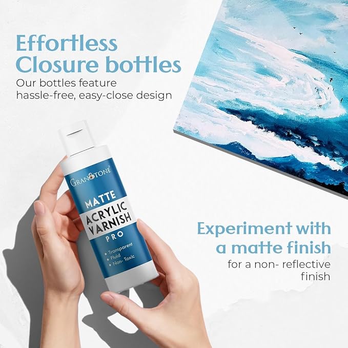 GRANOTONE Acrylic Artist's Varnish | Matte Finish | Non-Yellowing | Non-Toxic | Anti-Crazing Formula | for Pro Artists, Hobby Painters & Kids | Made in India | 200 ML (6.76 fl oz)