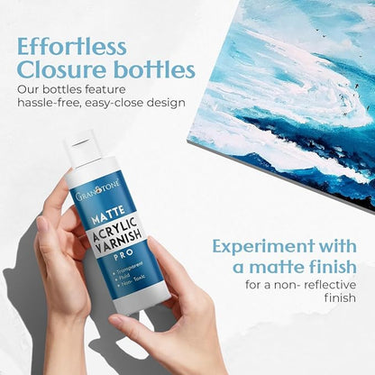 GRANOTONE Acrylic Artist's Varnish | Matte Finish | Non-Yellowing | Non-Toxic | Anti-Crazing Formula | for Pro Artists, Hobby Painters & Kids | Made in India | 200 ML (6.76 fl oz)