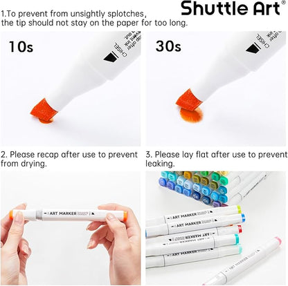 Shuttle Art 172 Colors Dual Tip Alcohol Based Art Markers,171 Colors plus 1 Blender Permanent Marker 1 Marker Pad with Case Perfect for Kids Adult Coloring Books Sketching and Card Making