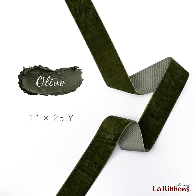 LaRibbons Thin Velvet Ribbon 1 Inch x 25 Yards, Moss Green Velvet Ribbon for Christmas Tree, Gift Wrapping, Wreath Bow, Outdoor Decoration