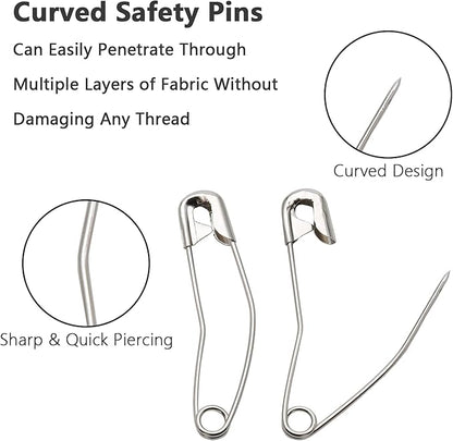 120Pcs Curved Safety Pins Size 2, 1.5" / 38mm Quilting Basting Pins, Bent Safety Pins for Quilting and Knitting (Sliver)