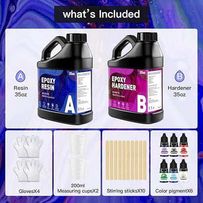 70OZ Epoxy Resin Kit, Clear Resin Epoxy Kit (35OZ×2), Self-Leveling Coating & Casting for Art Crafts, Jewelry Making, Molds, Art Resin, Not Yellowing & Bubble Free, 1:1 Easy Mix