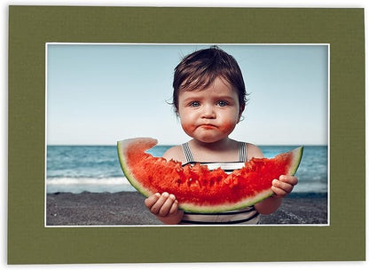 8x10 Mat Bevel Cut for 5.5x8.5 Photos - Acid Free Dill Green Precut Matboard With Backing Board and Crystal Clear, Self Seal Photo Mat Bag - For Pictures, Photos, Framing - 4-ply Thickness