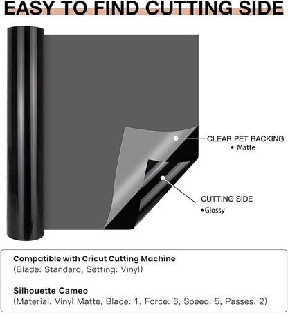 HTVRONT Black Permanent Vinyl, 12" x 40 FT Black Adhesive Vinyl Roll for All Cutting Machine, Silhouette, Cameo Cutters, Signs, Scrapbooking, Craft, Die Cutters (Glossy Black)