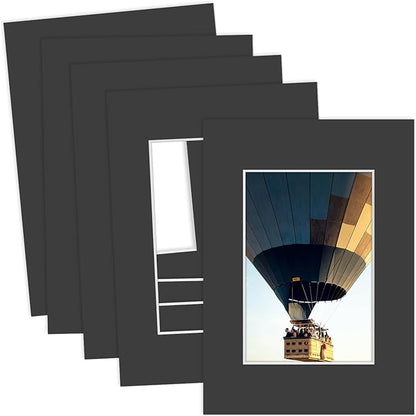 MBC MAT BOARD CENTER, 5 Pack 5x7 for 3.5x5 Black Picture Mats Frame Mattes, Bevel Cut, Acid Free, 4-ply Thickness