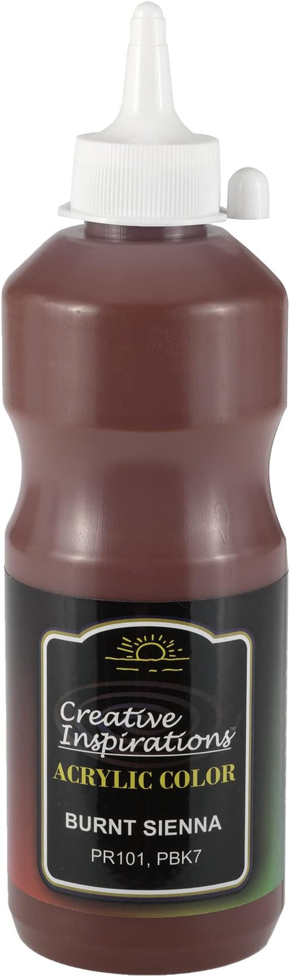Creative Inspirations Acrylic Paint - Burnt Sienna - 500 mL Bottle - Smooth & Creamy Consistency, Vibrant Pigmentation, Great Coverage for Artists - Clean Up with Soap & Water