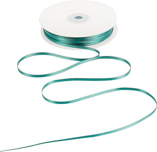 HUIHUANG Teal Green 1/8" Solid Color Thin Satin Ribbon 1/8 inch x 100 Yards for Crafts, Thin Green Ribbon for Gift Tags, Invitation Card, Gift Wrapping, Holiday Party Decor, Christmas Ornaments