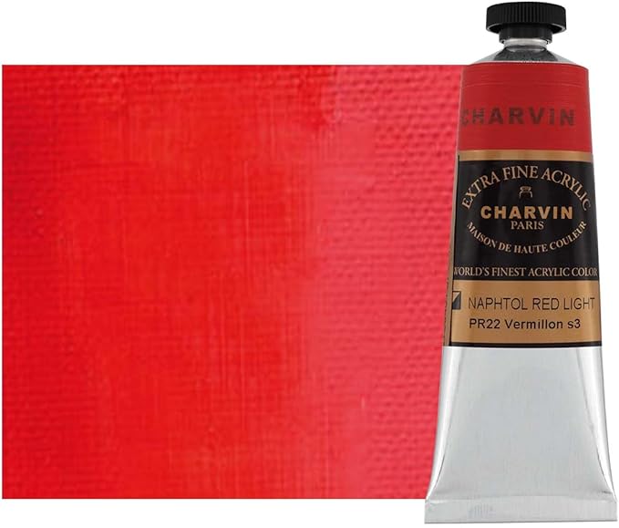 Charvin Extra Fine Professional Acrylic Paint - Oriental Red, 60ml Tube, Triple-Milled, Lightfast Pigments, Open Stock Artist Acrylic Paints in Nature-Inspired Hues
