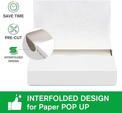 Precut POP UP Deli Paper Sheet Pack of 200, Interfolded Heavy Paper for Food Wrap and Serving (6" x 10-1/2", White）