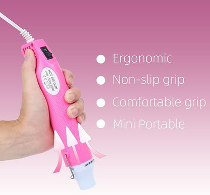 Heat Gun for Crafting, 110V 300W Handed Hot Air Gun, 3.28FT Ultra-Long Cable Portable Heat Gun with Stand and Power Cord for Shrinking Wrapping PVC, DIY Embossing and Drying Paint (Pink)