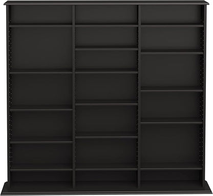 Prepac 3 Column Tall Media Storage Cabinet, Black Storage Cabinet, Display Cabinet, Multimedia Storage Organizer for CDs, DVDs, Blu-rays with 21 Adjustable Shelves 8.75" D x 56" W x 51" H
