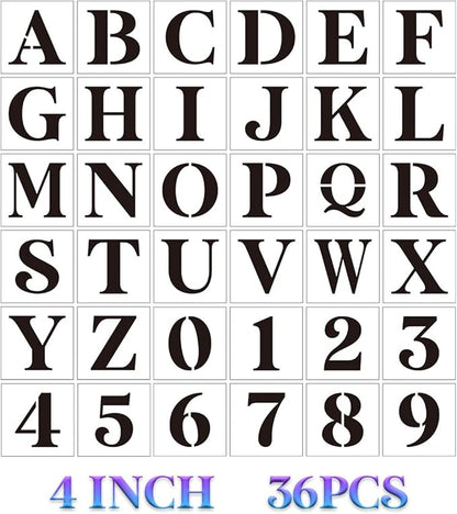 Letter Stencils for Painting On Wood,4 inch Alphabet Stencils Letter Number Stencil Templates for Wall Signs Door Fabric