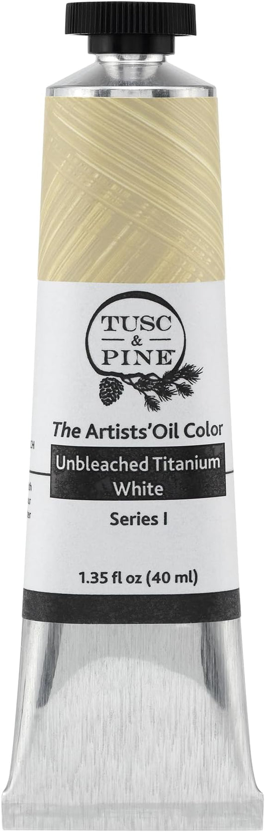 Tusc & Pine Artist Oil Paint - Unbleached Titanium White, 40 ml, Non-Yellowing, Rich & Creamy Consistency, Maximum Pigment Load, Small Batch Milled Oil Paints Made in the USA for Professional Artists