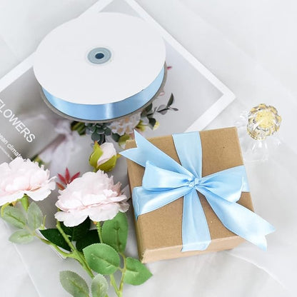 TONIFUL 1 Inch x 100yds Sky Blue Satin Ribbon, Thin Solid Color Satin Ribbon for Gift Wrapping, Crafts, Hair Bows Making, Wedding Party Decoration, Invitation Cards, Floral Bouquets