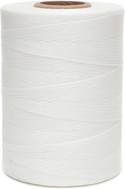 Waxed Thread,852Yds 150D 0.8mm Flat Polyester Wax Thread for Hand Sewing Leather Craft DIY Projects Shoes Repair Book Binding(White)