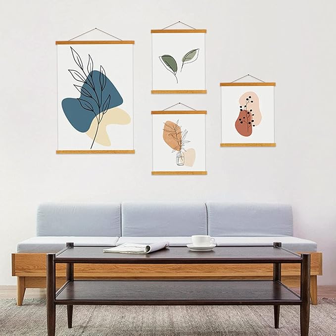 Ywlake Magnetic Poster Hanger, 19x27 19x13 19x25 Poster Frame Wood Wooden Magnet Print Posters Dowel Scroll Hanger Hangers Hanging Kit for Walls Map Canvas Artwork (Teak Wood, 19")