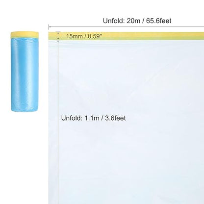 uxcell Pre-Taped Masking Film, 3.6ft x 66ft Plastic Paint Drop Cloth with Medium-Tack Painters Tape for Painting Spraying Protection Blue Film 3Pcs