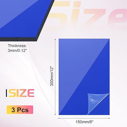 uxcell 3Pcs Acrylic Sheets 12x6 Inch Acrylic Panel 1/8 Inch-3mm Plastic Board for Picture Frames Sign Holders DIY Display Projects Craft, Clear Blue