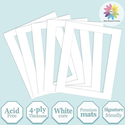 MBC Mat Board Center, 5 Pack 11X14 for 8X12 White Picture Mats Frame Mattes, Bevel Cut, Acid Free, 4-Ply Thickness