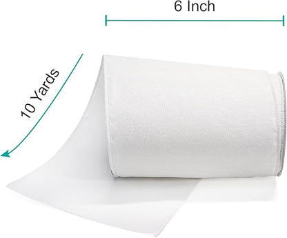 CT CRAFT LLC Glitter Wired Ribbon 6" x 10 Yards White for Christmas Home Decor Bow Gift Wrapping DIY Crafts Wreath