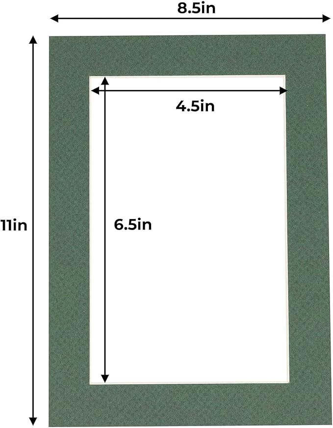 5x7 Mat for 8.5x11 Frame - Precut Mat Board Acid-Free Hunter Green 5x7 Photo Matte For a 8.5x11 Picture Frame, Premium Matboard for Family Photos, Show Kits, Art, Picture Framing, Pack of 25 Mats