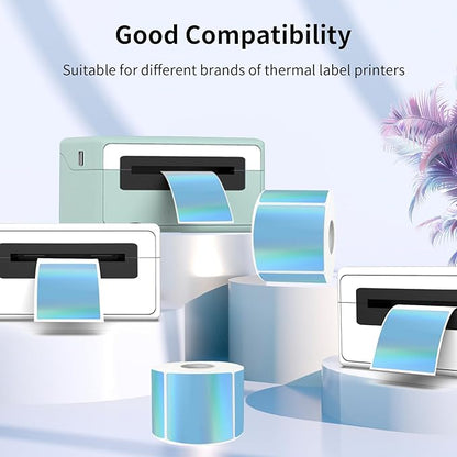 2" x 2" Square Thermal Labels Stickers, Holographic Thermal Stickers Labels, Waterproof Glitter Direct Thermals Label for Small Business, DIY Design- Holographic Blue
