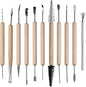 S & E TEACHER'S EDITION 11 Pcs Pottery & Clay Sculpting Tools, Double-Sided, Ceramics Tools Smooth Wooden Handles for Trimming, Embossing Pattern.