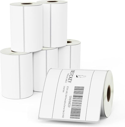 BETCKEY - 4" x 4" (102 mm x 102 mm) Shipping & Large Square Removable Film Label - Durable Waterproof - Compatible with Zebra & Rollo Label Printer [6 Rolls, 2100 Labels]