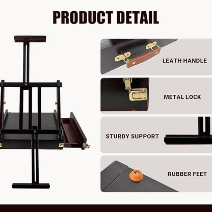 Large Walnut Sketchbox Table-Top Easel with Dual Dawers-Adjustable Solid Beech Wood Artist Desktop Easel with Storage Holds Canvas up to 34'' High-(Dark Walnut)