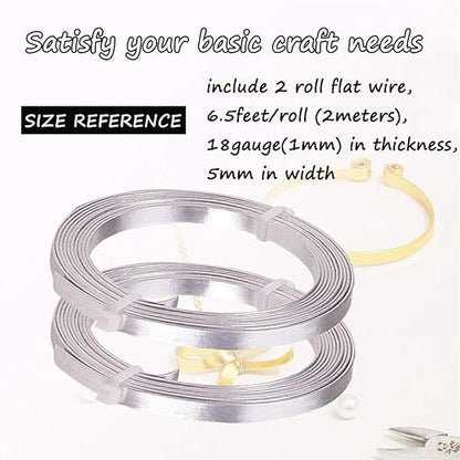 Flat Aluminum Wire Bendable Flat Wire for Crafts 5mm Metal Strips for DIY Jewelry Making Bezel Sculpting Armature 18Gauge 6.5Feet/Roll 2Rolls (5mm Wide, Silver, 2)