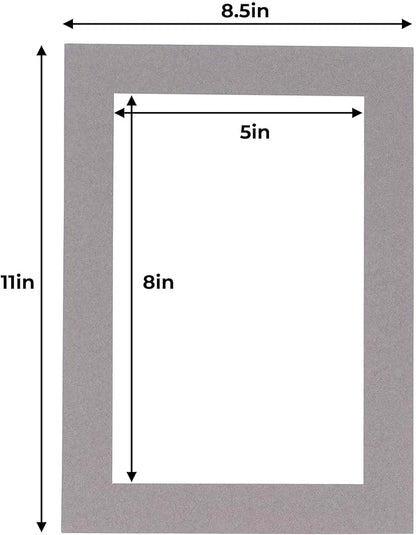 5.5x8.5 Mat for 8.5x11 Frame - Precut Mat Board Acid-Free Charcoal 5.5x8.5 Photo Matte For a 8.5x11 Picture Frame, Premium Matboard for Family Photos, Show Kits, Art, Picture Framing, Pack of 100 Mats